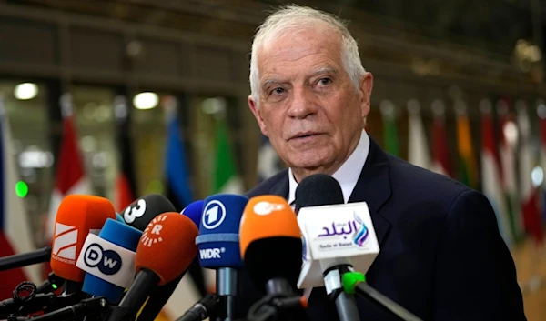 European Union foreign policy chief Josep Borrell speaks as he arrives for a meeting of EU foreign ministers at the European Council building in Brussels, Monday, Jan. 22, 2024.