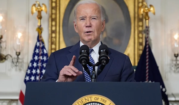 President Joe Biden speaks in the Diplomatic Reception Room of the White House, Thursday, Feb. 8, 2024, in Washington. (AP)