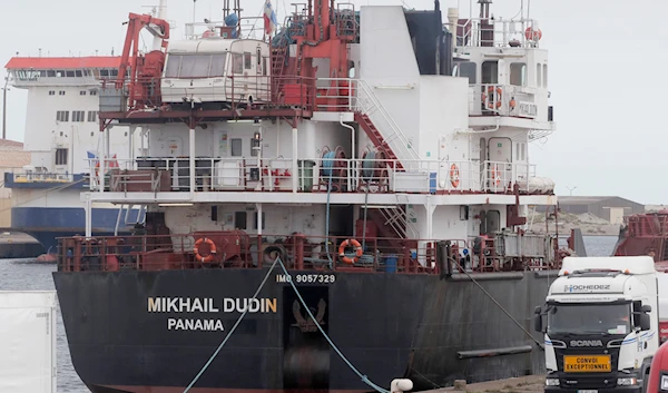 The Russian ship Mikhail Dudin docks at the port of Dunkirk, northern France, Tuesday, Sept.13, 2022(AP)