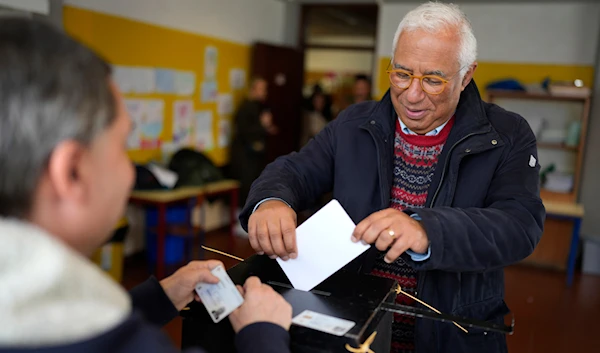 Portuguese caretaker Prime Minister Antonio Costa casts his ballot at a polling station in Lisbon, on Sunday, March 10, 2024.(AP)