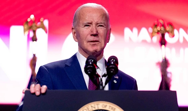 President Joe Biden speaks at the National League of Cities conference at the Marriott Marquis, Monday, March 11, 2024, in Washington. (AP Photo/Andrew Harnik)