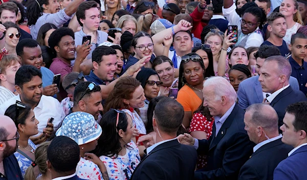 President Joe Biden greets the crowd on the South Lawn of the White House in Washington, Tuesday, July 4, 2023 (AP)