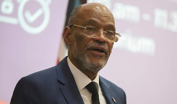 Haiti's Prime Minister Ariel Henry gives a public lecture at the United States International University (USIU) in Nairobi, Kenya, on March 1, 2024.(AP)