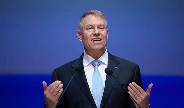 Romanian President Klaus Iohannis speaks at the EPP Congress in Bucharest, Romania, Thursday, March 7, 2024. (AP)