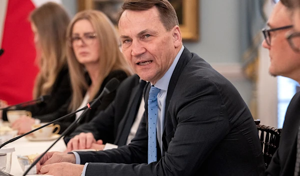 Polish Foreign Minister Radoslaw Sikorski speaks while meeting with Secretary of State Antony Blinken, not pictured, Monday, Feb. 26, 2024, at the State Department in Washington. (AP)