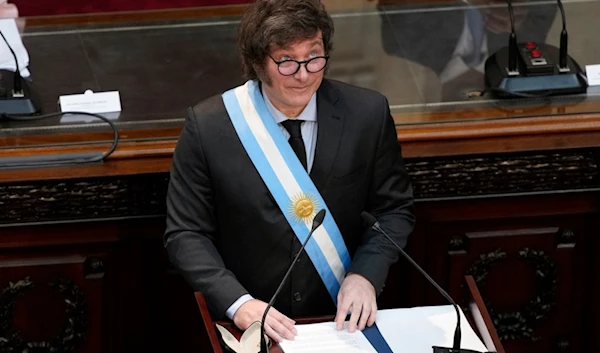 President Javier Milei addresses lawmakers during the opening legislative session in Buenos Aires, Argentina, Friday, March 1, 2024. (AP)