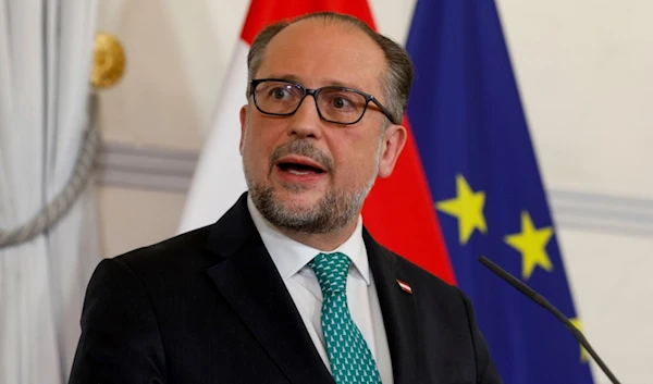 Austrian Foreign Minister Alexander Schallenberg speaks during a press conference with U.S. Secretary of State Antony Blinken at Federal Chancellery, in Vienna, Austria, Friday March 15, 2024 (AP)