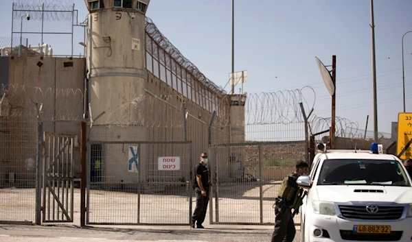 Israeli occupation prison guards outside of Ofer Prison near al-Quds, Thursday, Sept. 9, 2021. (AP)