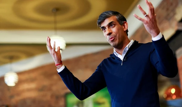 British Prime Minister Rishi Sunak attends a Q&A at The Queens Hotel, a JD Wetherspoon pub in Maltby, England, Thursday March 7, 2024 (AP)