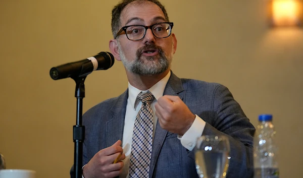 UN Special Rapporteur on the Right to Food Michael Fakhri gives a press conference in Caracas, Venezuela, Wednesday, Feb 14, 2024.(AP)