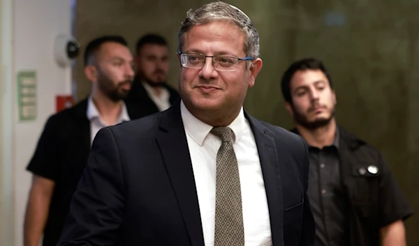 Israel's National Security Minister Itamar Ben-Gvir arrives for a weekly cabinet meeting, at the prime minister's office in Jerusalem Sunday, Aug. 27, 2023 (AP)