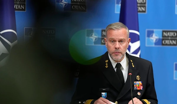 Chair of the NATO Military Committee Admiral Rob Bauer addresses a media conference at NATO headquarters in Brussels, Thursday, Jan. 18, 2024. (AP)