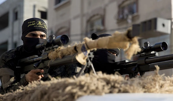 Fighters from the al-Quds Brigades, the military wing of the Palestinian Islamic Jihad movement (PIJ) use snipers during military drills in Gaza in an undated photo (Social media)