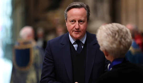 Britain's Foreign Secretary David Cameron arrives to attend the annual Commonwealth Day Service of Celebration at Westminster Abbey, in London, Monday, March 11, 2024. (Pool/AP)