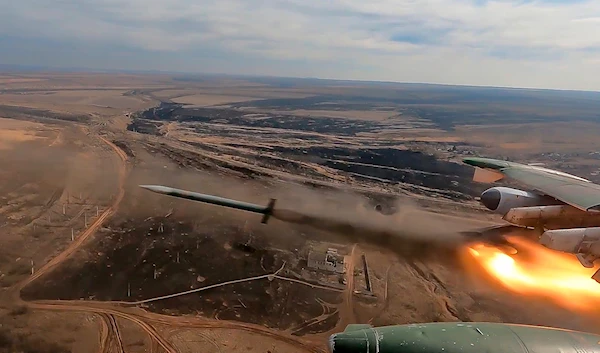 This photo taken from video released by the Russian Defense Ministry Press Service on Thursday, March 14, 2024, shows a Su-25 ground attack jet over Ukraine (AP)