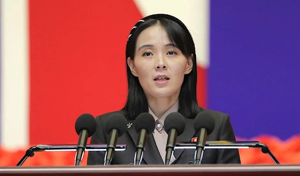 The vice department director of the Central Committee of the Workers’ Party of Korea, Kim Yo Jong, delivers a speech in Pyongyang on August 14,2022. (KCNA)