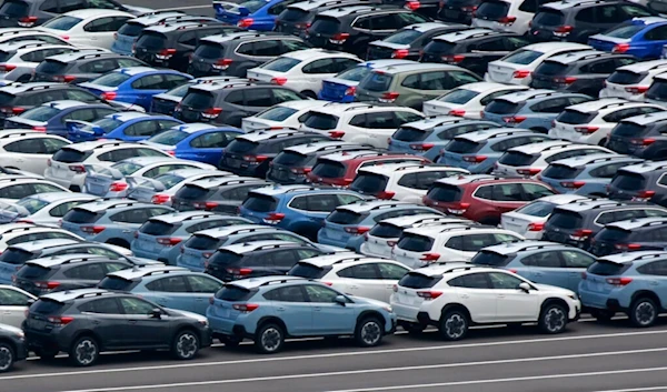 Subaru cars are parked to be exported at Kawasaki port, near Tokyo on Sept. 7, 2021. (AP)