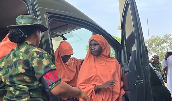 Freed students of the LEA Primary and Secondary School Kuriga, upon arrival at the government house in Kaduna, Nigeria, Monday, March 25, 2024. (AP)