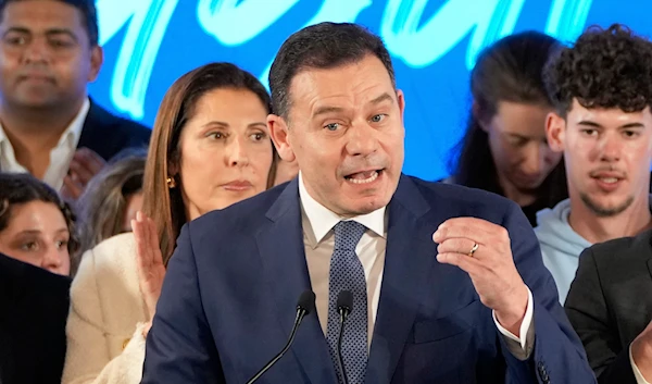 Luis Montenegro, leader of the center-right Democratic Alliance, delivers a speech to supporters claiming victory in Portugal's election, in Lisbon, on Monday, March 11, 2024. (AP)