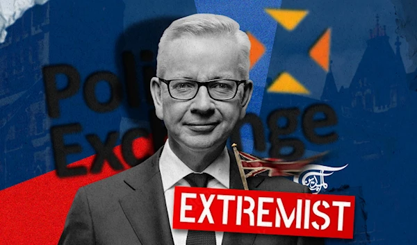 The minister leading this is the toxic Michael Gove, the most pro-Zionist minister in the government. (Al Mayadeen English; Illustrated by Zeinab el-Hajj)