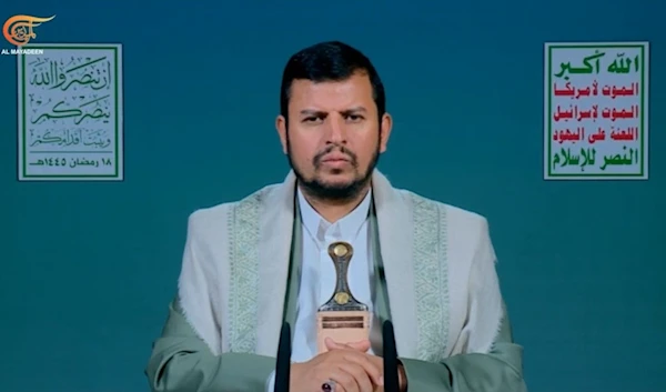 Yemeni Ansar Allah leader Abdul-Malik Badreddine al-Houthi during a speech on March 28, 2024 (Screengrab)