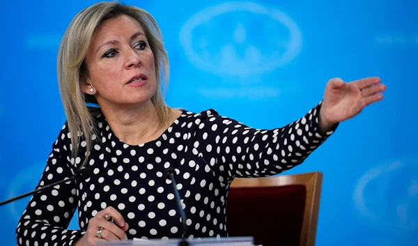 Russian Foreign Ministry spokesperson Maria Zakharova gestures during Russian Foreign Minister Sergey Lavrov's annual news conference in Moscow, Russia, Thursday, Jan. 18, 2024.(AP)