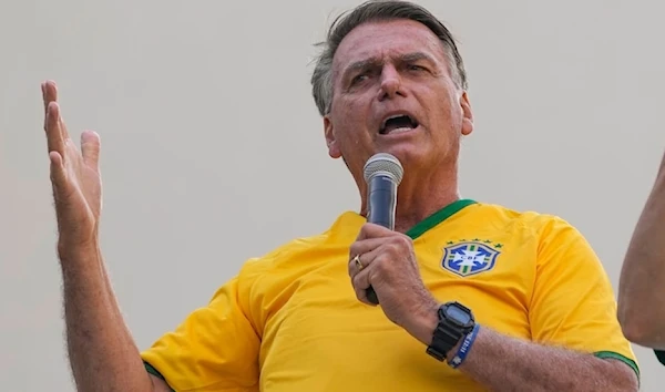 Former Brazilian president Jair Bolsonaro addresses supporters during a rally in Sao Paulo, Brazil, February 25, 2024. (AP)