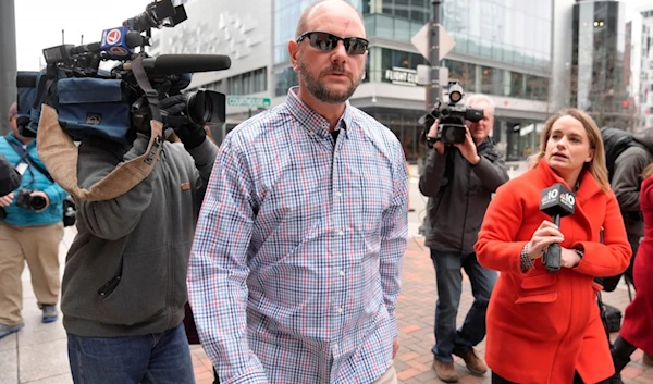 Jack Michael Teixeira, center, father of Massachusetts Air National Guardsman Jack Teixeira, arrives at federal court, Monday, March 4, 2024, in Boston. (AP)