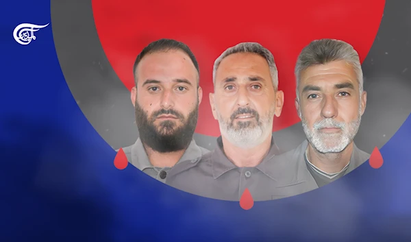 Martyrs Hussein Ibrahim, Ali Sweidan, and Abbas Hojeij killed by the Israeli occupation in Odeisseh, southern Lebanon (Al Mayadeen)