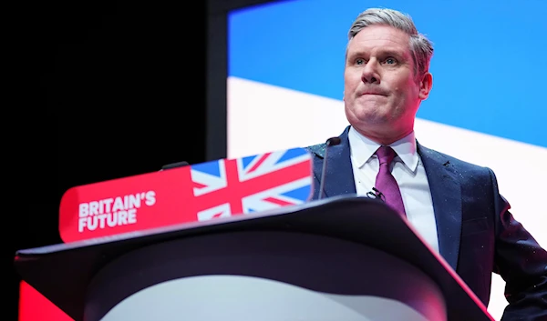 Britain's Labour Party leader Keir Starmer delivers his keynote speech at the Labour Party conference in Liverpool, England, Tuesday, Oct. 10, 2023.(AP)