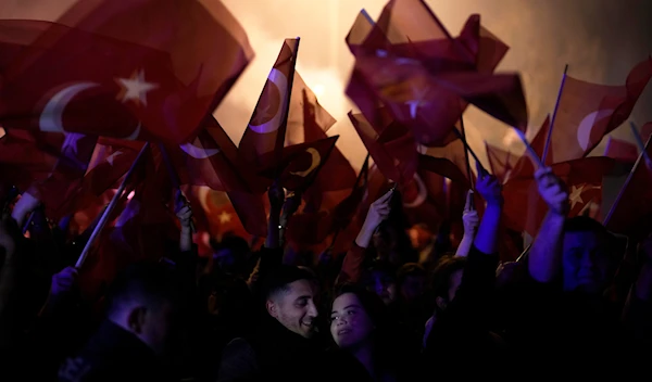 Republican People's Party, or CHP, supporters gather to celebrate outside City Hall in Istanbul, Turkey, Sunday, March 31, 2024. (AP)