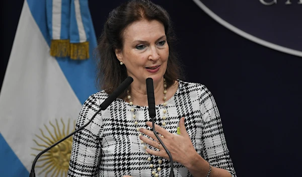 Argentine Foreign Minister Diana Mondino attends a press conference, in Buenos Aires, Argentina, Friday, Feb. 23, 2024. (AP)