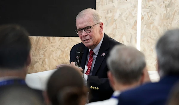 Rep. Tim Walberg, R-Mich., speaks during an event at the COP28 U.N. Climate Summit, Saturday, Dec. 9, 2023, in Dubai, United Arab Emirates. (AP)