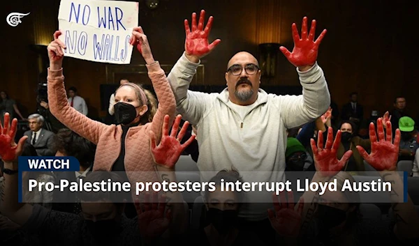 Pro-Palestine protesters interrupt Lloyd Austin