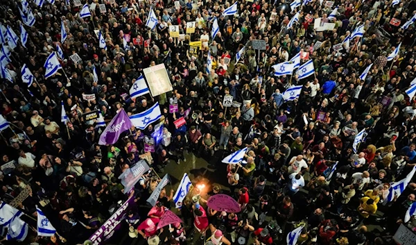 Settlers protest against Israeli occupation Prime Minister Benjamin Netanyahu's government in 'Tel Aviv', 'Israel', Saturday, April 13, 2024. (AP)