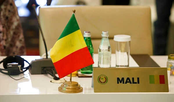 The seat of the representative of Mali stands empty during the fifth extraordinary summit in Accra, Ghana, Friday March 25, 2022. (AP)