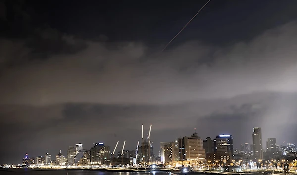 Explosions are seen in the skies of 'Tel Aviv', 'Israel' after an attack from Iran on Apr. 14, 2024. (AP)