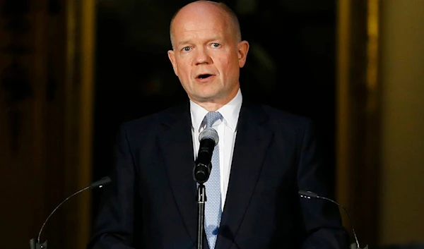 William Hague gives a speech at Buckingham Palace in London, Tuesday, March 15, 2016. (AP)