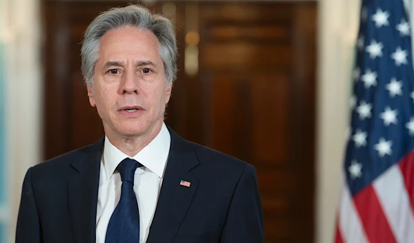 Secretary of State Antony Blinken speaks with reporters as he and New Zealand Deputy Prime Minister Winston Peters meet with reporters at the State Department in Washington, Thursday, April 11, 2024. (AP)