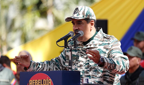 Venezuela's President Nicolas Maduro speaks during a rally in Caracas, Venezuela, April 13, 2024. (AP)