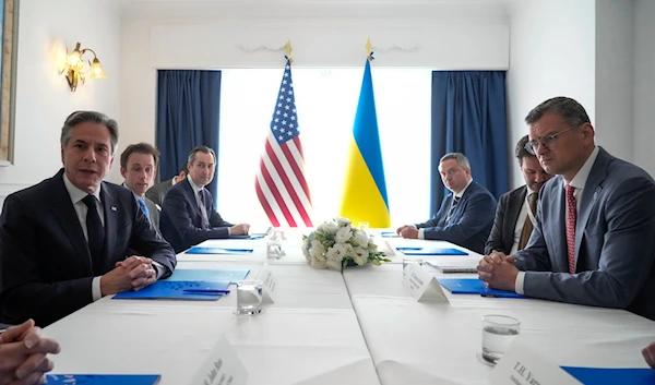 U.S. Secretary of State Antony Blinken, and Ukraine Foreign Minister Dmytro Kuleba at a bilateral meeting on the sidelines of the G7 Foreign Ministers meeting in Italy, April 18, 2024. (AP)