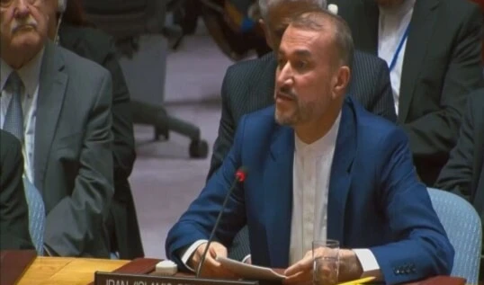 Iranian Foreign Minister Hossein Amir-Abdollahian speaking at the UN Security Council meeting (UN Security Council)