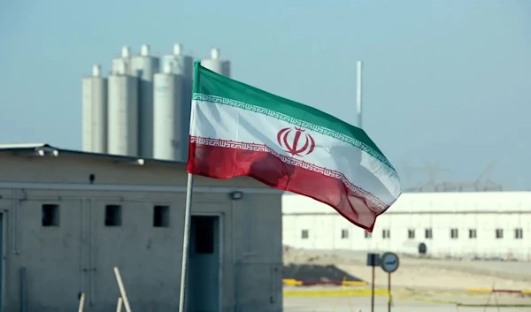 Iranian flag in Iran’s Bushehr nuclear power plant. on November 10, 2019. (AFP)