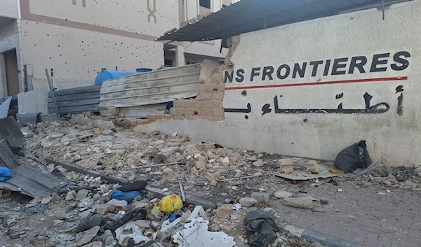 Picture showing the destruction of the MSF clinic near Al-Shifa Medical Complex on Monday, April 1, 2024. ( Social Media / @MSF)