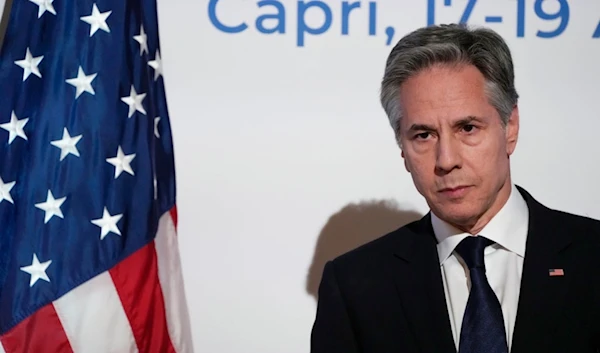 U.S. Secretary of State Antony Blinken meets the journalists during a press conference at the G7 Foreign Ministers meeting on Capri Island, Italy, Friday, April 19, 2024. (AP)