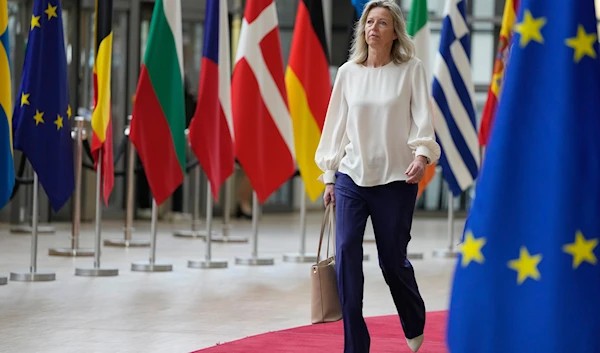 Netherland's Defense Minister Kajsa Ollongren arriving for a meeting of EU defense ministers at the European Council building in Brussels, Tuesday, May 23, 2023.(AP)