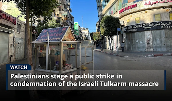 Palestinians stage a public strike in condemnation of the Israeli Tulkarm massacre