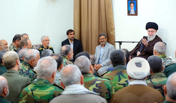 The Commander-in-Chief of Iran’s Armed Forces, Imam Khamenei, met with a number of the commanders of the armed forces of the Islamic Republic of Iran today, April 21, 2024. (Social media)