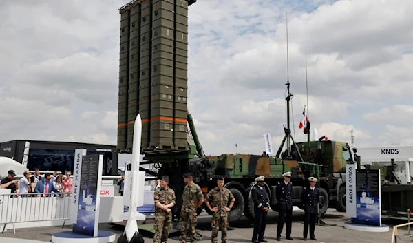 A Medium-Range air and missile defense SAMP/T , christened MAMBA by the French Air Force, is parked at the International Paris Air Show at the Paris Le Bourget airport, Monday, June 19, 2023. (AP)