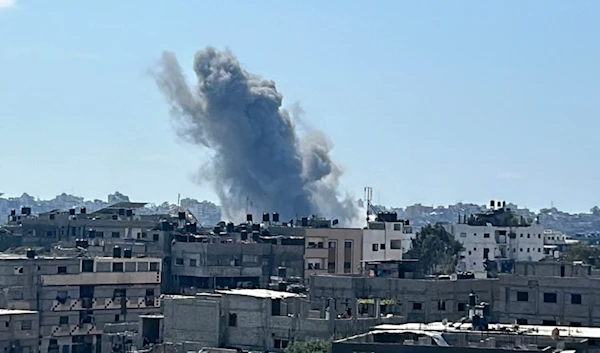 Smoke rises from an Israeli airstrike in the Jebaliya refugee camp in the Gaza Strip, Saturday, April 13, 2024. (AP Photo/Mahmoud Issa)